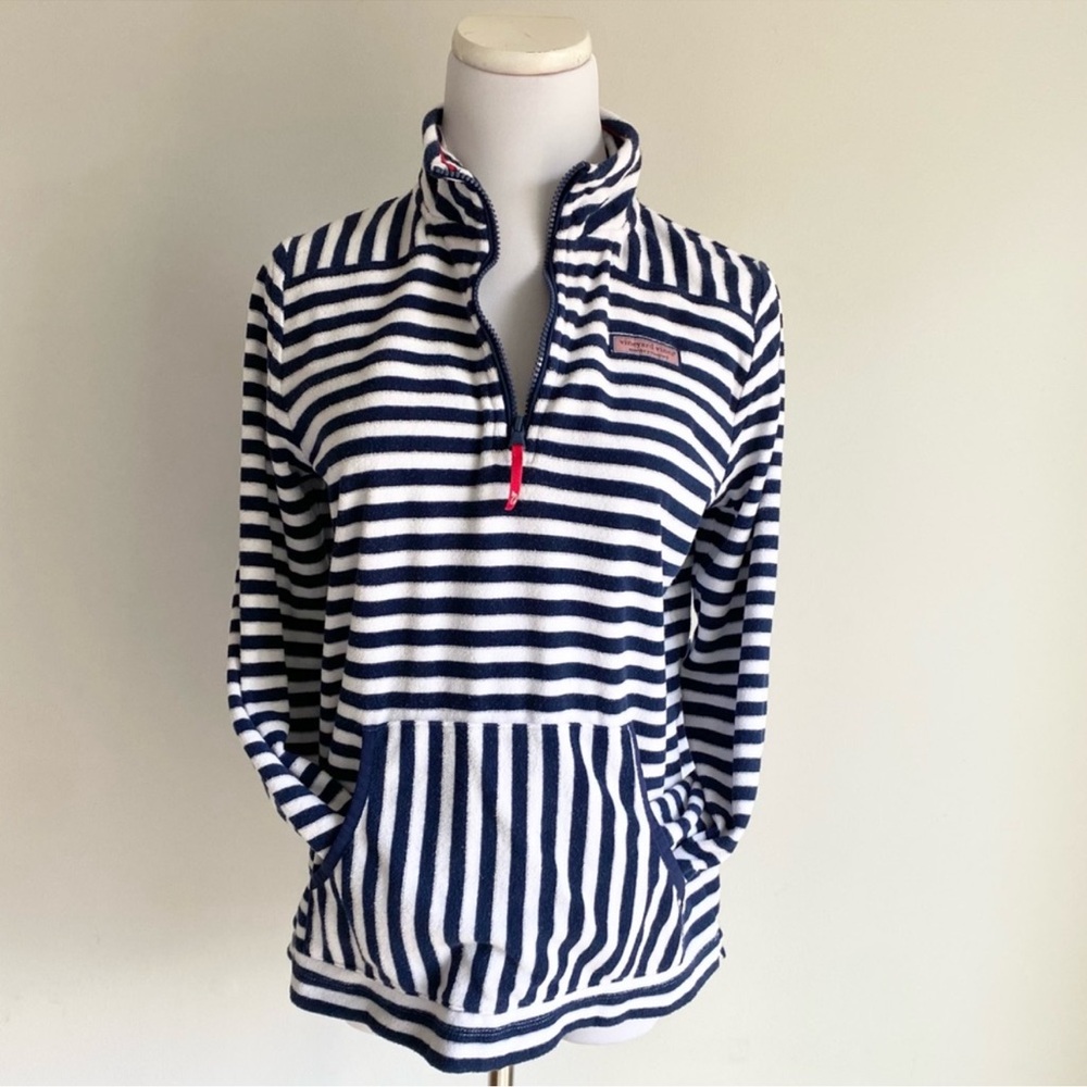 VINEYARD VINES White/Blue Striped Terry Towel Relax Shep Shirt